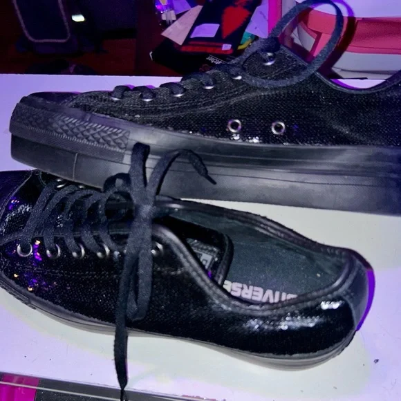 Converse Black Canvas Sneakers with Sequins - Picture 2 of 8